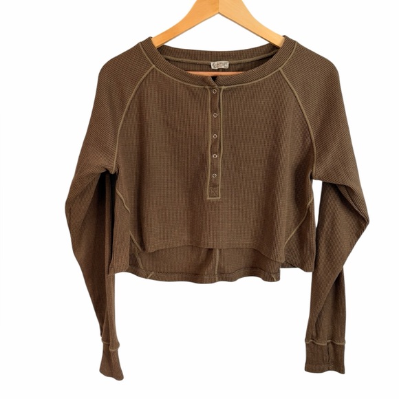 Free People Intimately Early Night Crop Sleep Top Waffle Knit Women’s Sz Small - Picture 2 of 11